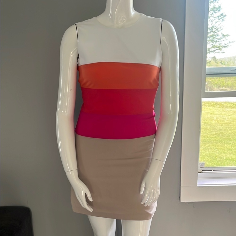 Calvin Klein Colorblock Dress - White, Orange, Red, Pink, Tan